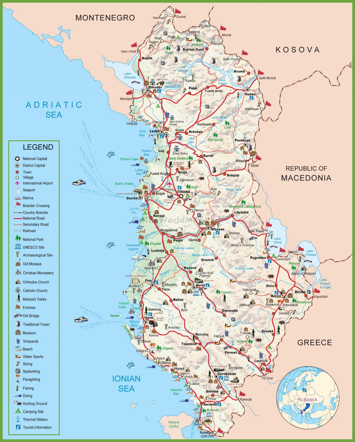 지도 알바니아의 관광