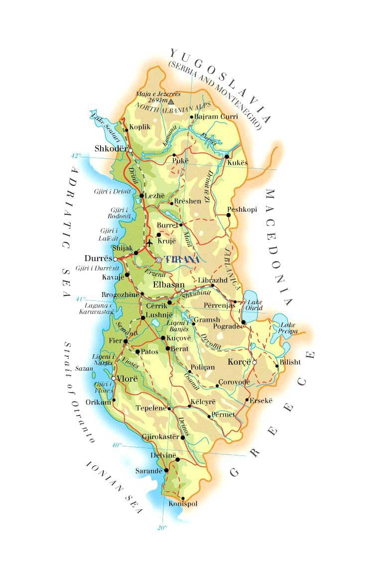 map 의 물리적 지도 알바니아